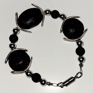 Black Lava Beaded Bracelet with Magnetic Closure